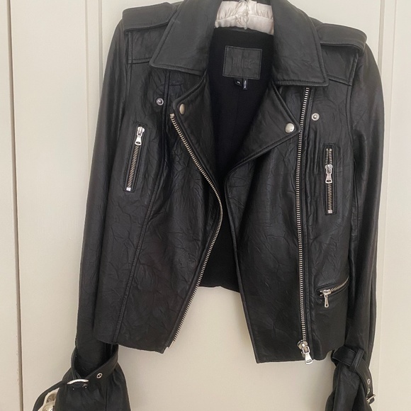 PAIGE black leather biker jacket, xs - Picture 3 of 8